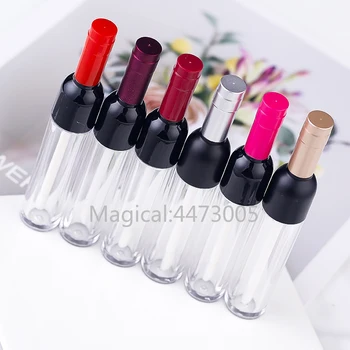 

5ML 10/30/50pcs Empty Clear Plastic Lipgloss Bottle with Colored Cap, Wine Shape Creative Portable Lip Gloss Tube, Lipstick Tube