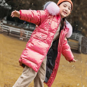 

Winter Jacket Girls Snowsuit 2020 New Kids fashion coat for girl Shiny hooded Teenage hooded children parkas Outerwear 5-12Years