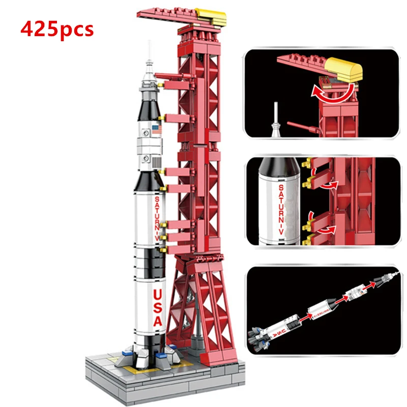 

NEW MOC Aerospace Apollos 11 Saturn V Rocket Launch Space Spacecraft City Building Blocks Classic Model Bricks Kits Sets Ideas