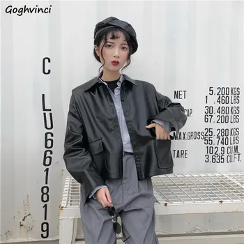 

Coats and Jackets Women Black Jacket Solid Color All Match Korean Streetwear Womens Single Breasted Pockets Harajuiu Clothes