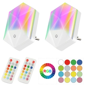 

2pcs Atmosphere RGB Night Light Soft Brightness Kids Room Low Power Led With Remote Controller Hallway Plug In Color Changing