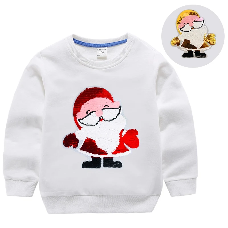 Цветные детские толстовки с капюшоном, свитшоты для маленьких мальчиков и девочек, свитер с длинными рукавами и блестками, Детская футболка, пуловер, Рождественская одежда - Цвет: white
