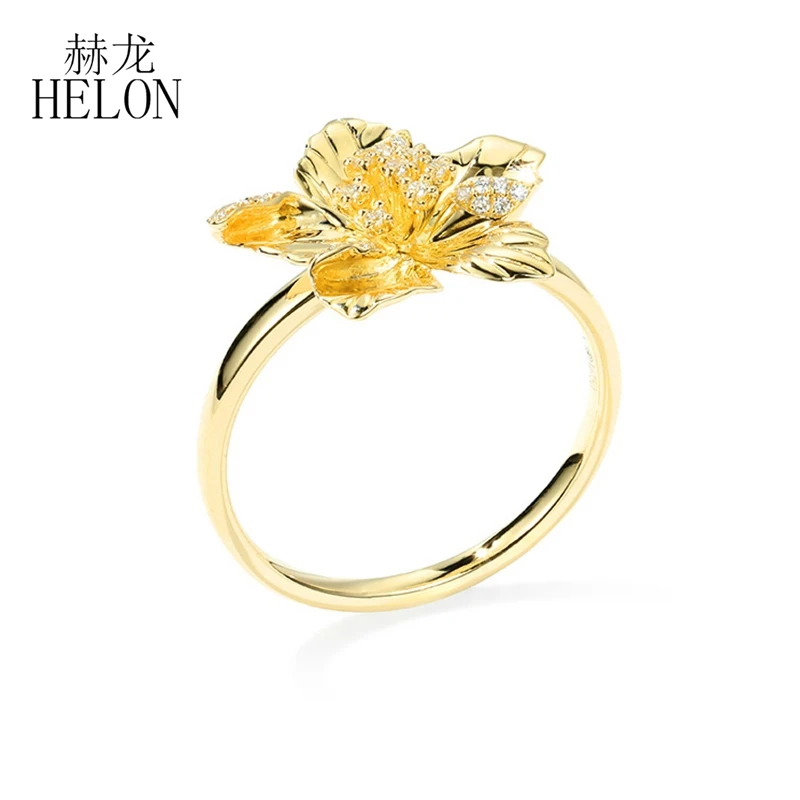 HELON, твердое, 14 k, желтое золото, AU585 SI/H, Круглый,, бриллиант, обручальное кольцо, женское, свадебное, элегантное, уникальное, цветочное кольцо, хорошее ювелирное изделие