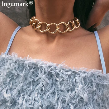 

High Quality Punk Heavy Metal Choker Necklace Chunky Jewelry Collar Gothic Lock Link Thick Chain Necklace for Sexy Women Jewelry