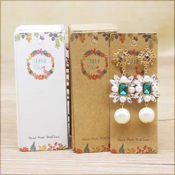 

100Pcs 4.2*10.7cm Kraft Thank you longer earring package card colorful animals print paper drop earring card
