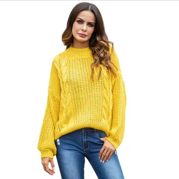 

Womens Sweaters Autumn Winter New Style Pure Color Long Sleeve Pullover Sweater Woman Round Collar Casual Fashion Sweater