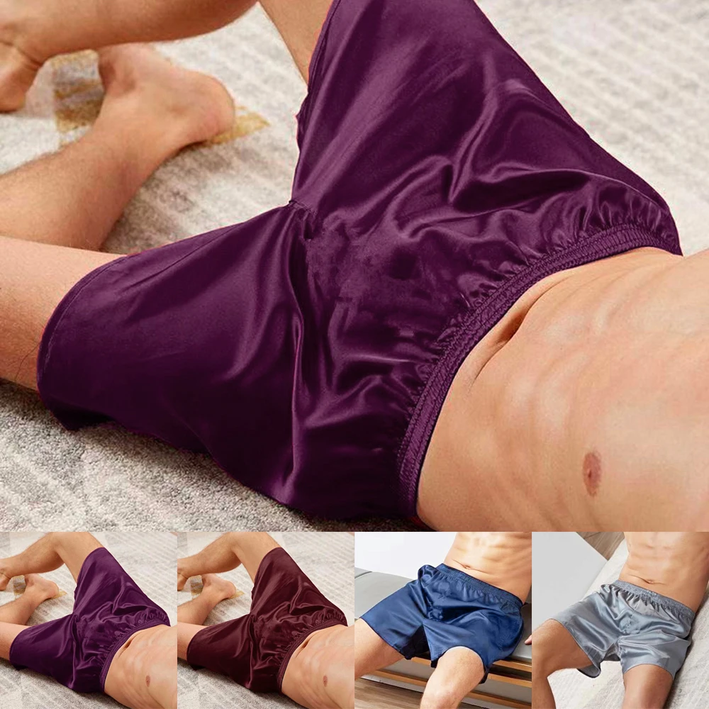 Men's Satin Silk Pajama Home Shorts Men Casual Loose Nightwear Sleepwear Homewear Baggy Pants Sleep Bottoms Boxershorts Male men's pajama sets