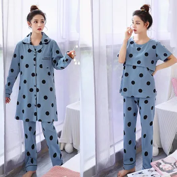 

Spring and Autumn New Style Cardigan Pure Cotton Pregnant Women Three-piece Set Homewear Set Plus-sized-Nursing Confinement Clot