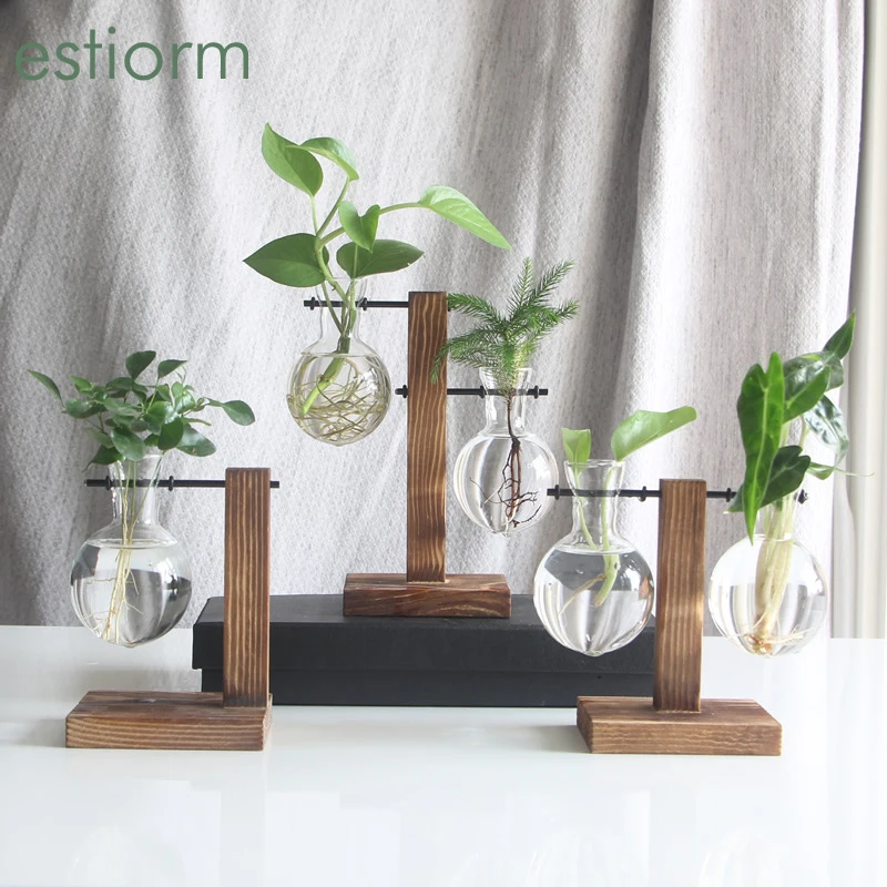 Tabletop Glass Vase Flower Hydroponic Plant Stand Home Decoration Desk Decor 