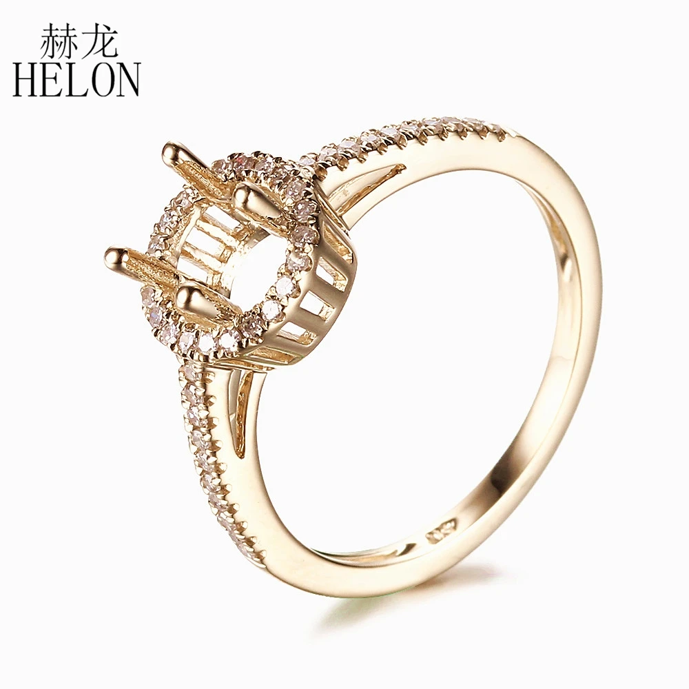 HELON Solid 14k желтое золото подлинные натуральные бриллианты обручальное кольцо для женщин Трендовое ювелирное изделие подходит 6 мм круглый