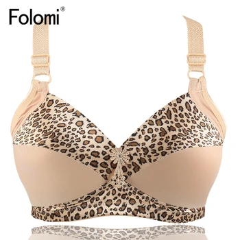 

Women's Plus Size Bra Leopard Print Wire Free Bras Push Up Ajusted Brassiere Thin Cup Underwear 44 46