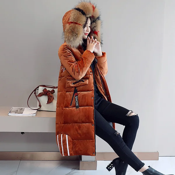 

Gold Velvet Winter Coat Cotton Coat Women's Mid-length CHIC Cotton-padded Clothes 2019 New Style Korean-style Large Fur Collar T