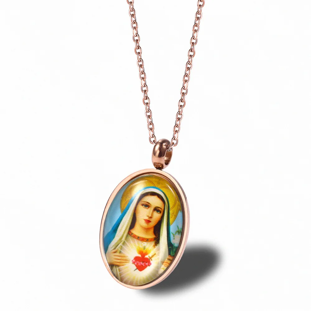 God Men And Women Believers Token Accessories Blessed Virgin Mary Maria Titanium Steel Necklace Guadalupe Blessed Virgin Mary St