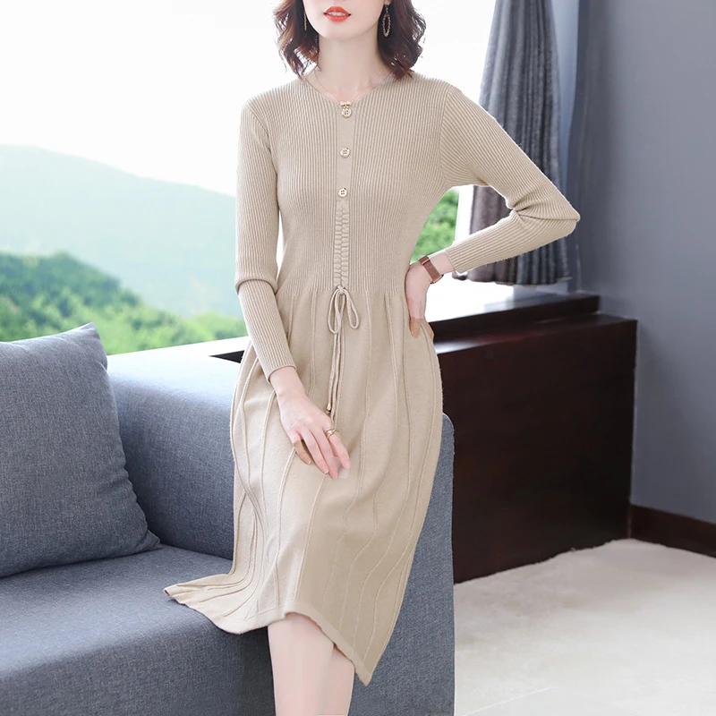 Knitted  Dress Women Casual Sweater Dresses for Women Long Sleeve Sweaters Dress Plus Size Woman High Waist Knitted Dresses XXL