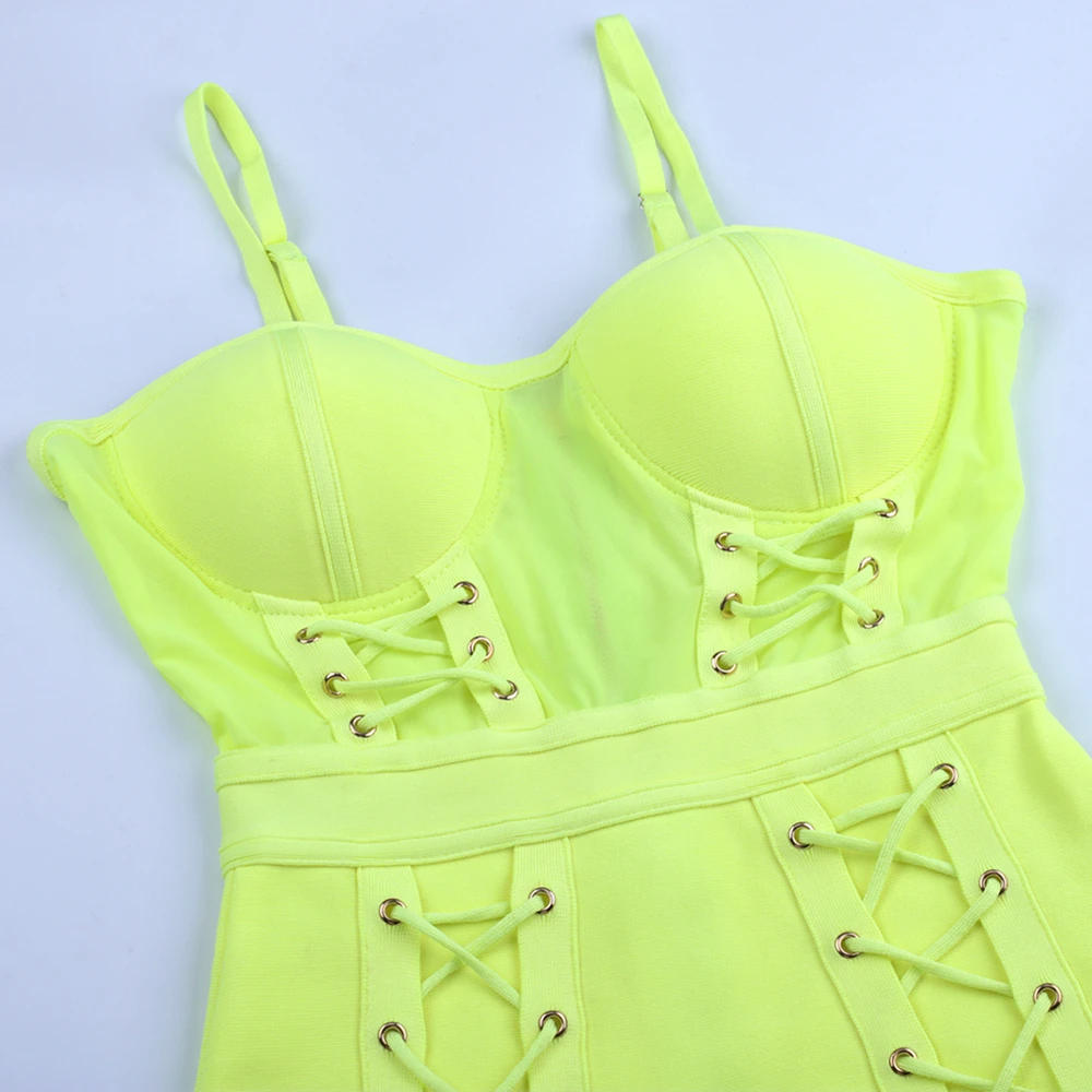 Ocstrade флуоресцентный зеленый Strapy без рукавов Мини Кружева повязку платье H0239-Fluorescent-Green