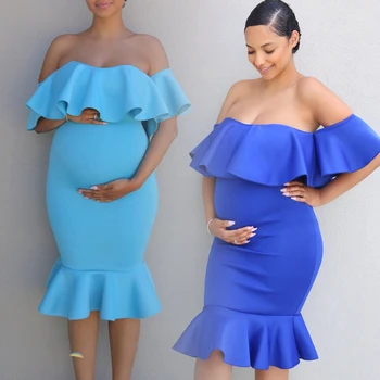 

Women's Stretch Maternity Ruffle Collar Tailoring One-piece Dress Photo Dress