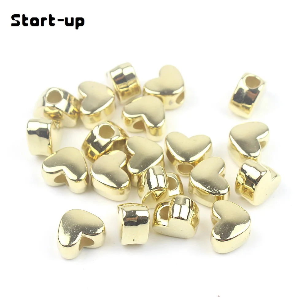 

100pcs/lot Love Heart Gold CCB Loose Spacer Beads For Women Jewelry Making Supplies DIY Handmade Necklace Bracelet