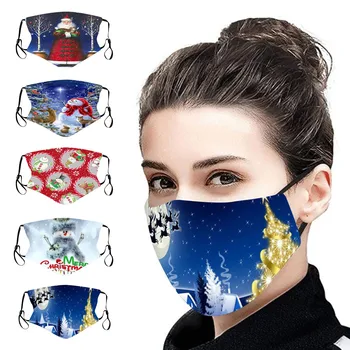 

5PC Activated Carbon Mask Outdoor Mouth Christmas Print Face Masks Protection Breathable Safety Respirator Reusable Mascarilla