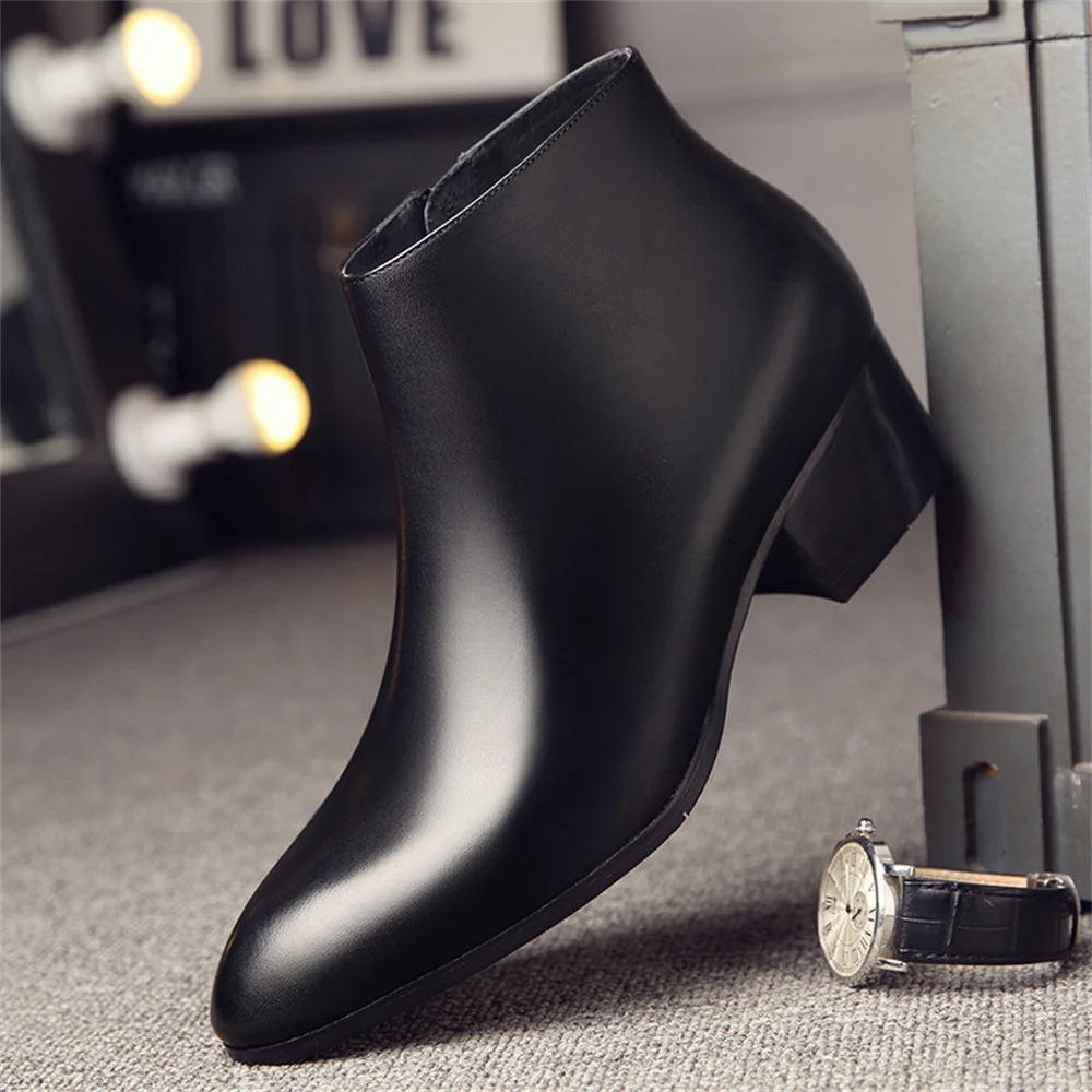 Chelsea Boots Black Men's Short Boots Leather Men's Leather Boots Pointed High-top Shoes Spring Autumn Casual Dress Shoes Men