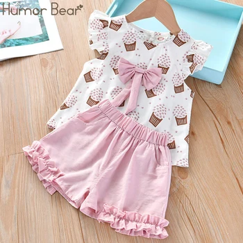 

Humor Bear Girls Clothing Set 2020 Korean Summer New Ice Cream Bow Top T-shirt+Pants Kids Suit Toddler Baby Children's Clothes