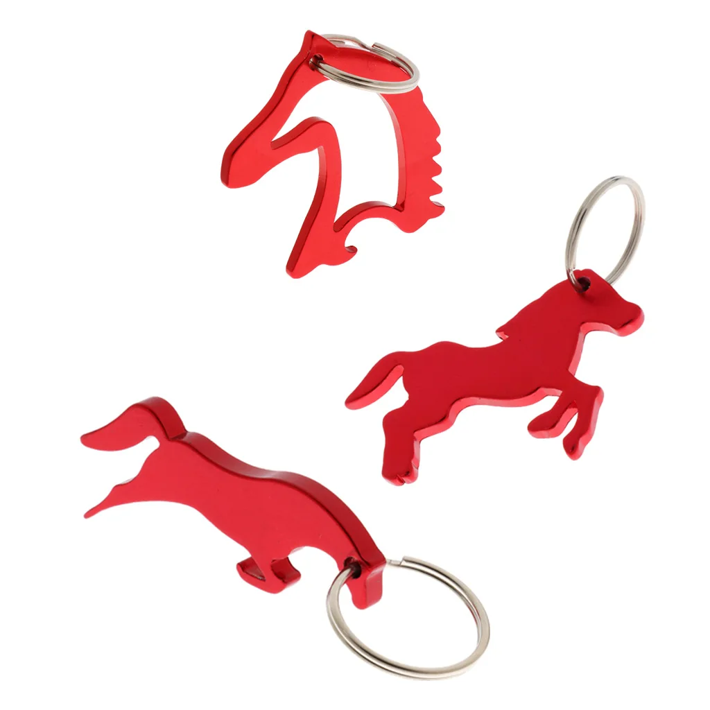 3 style Aluminum Horse Pattern Can Bottle Opener Keyring Keychain Bag Pendent - Red