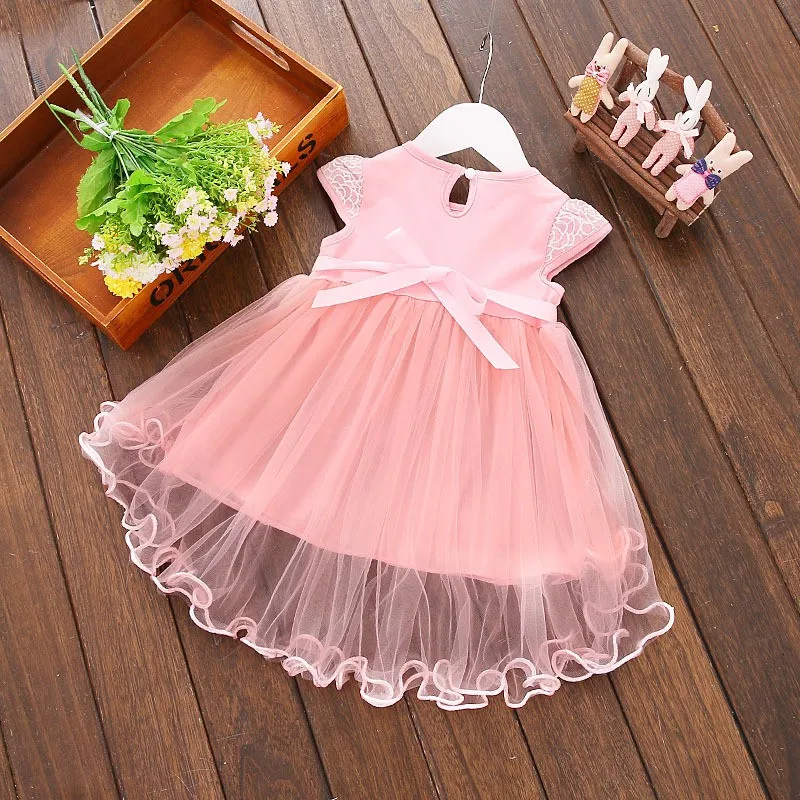 Сетчатое платье с цветочным рисунком для маленьких девочек; милое Хлопковое платье принцессы с бантом для малышей; вечерние платья-пачки; летние платья для От 0 до 2 лет