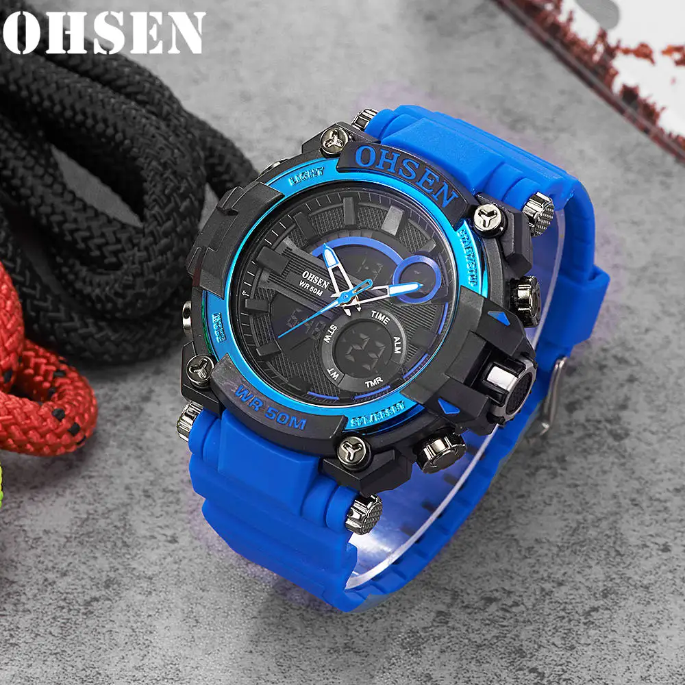 OHSEN, топ класса люкс, Relogio Masculino, часы для мужчин, Военный стиль, светодиодный, наручные часы, военные часы, мужские, водонепроницаемые, армейские, цифровые, мужские часы - Цвет: Blue black watch