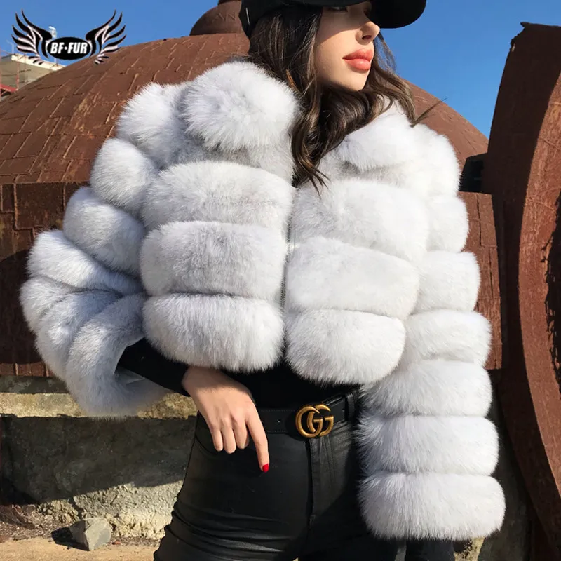 Женские короткие пальто из натурального Лисьего меха BFFUR зимние модные куртки