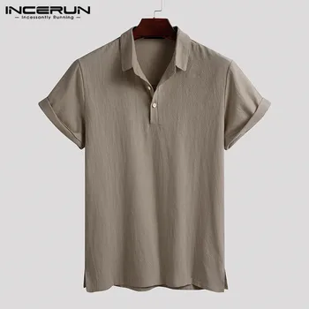 

Men Leisure Shirts Short Sleeve Lapel Shirt Casual Solid Color Loose Blouse Business Brand Blusas Comfortable Chemise INCERUN 7
