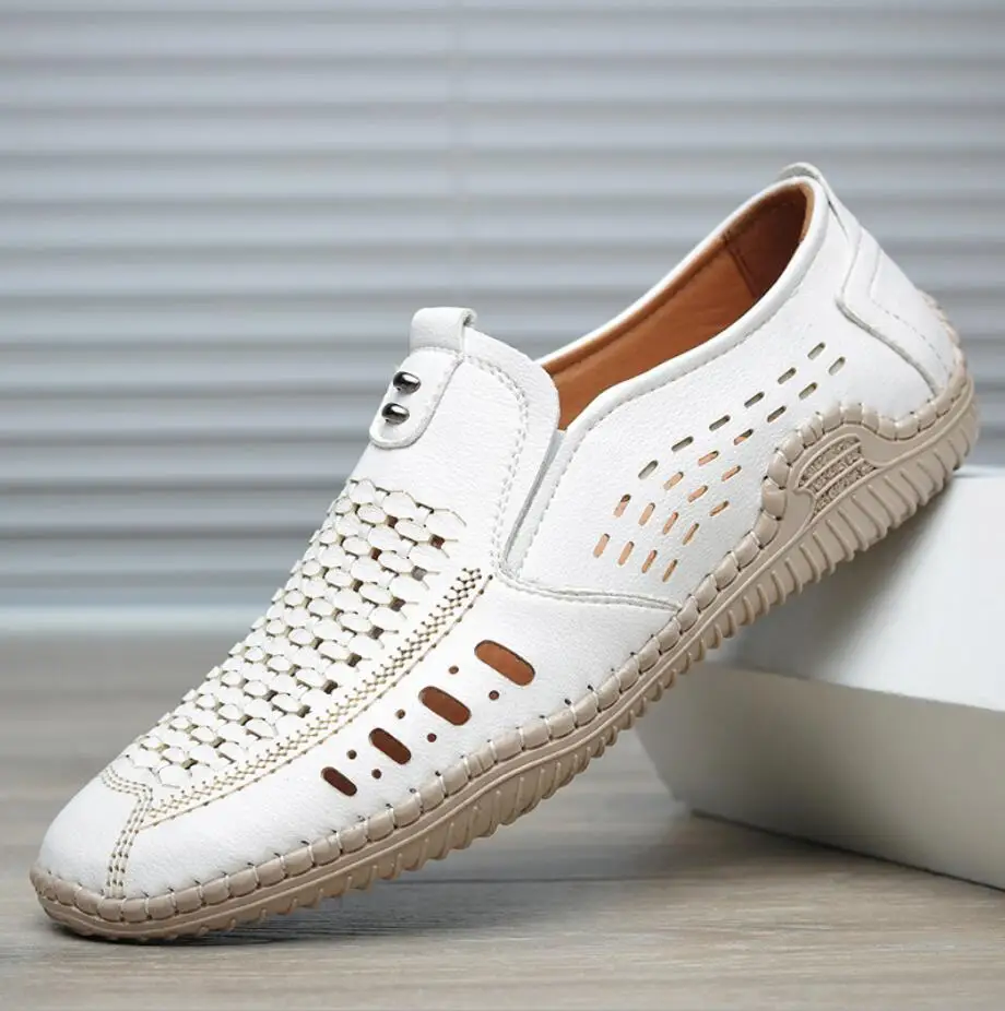 2022 Summer New Fashion Men Genuine Leather Shoes Man Breathable Dress