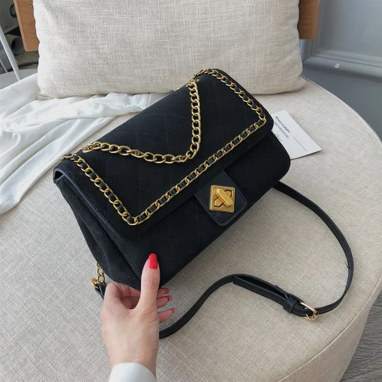Маленькие однотонные кожаные сумки на плечо с цепочкой для женщин Роскошные качественные дизайнерские сумки через плечо - Цвет: Черный