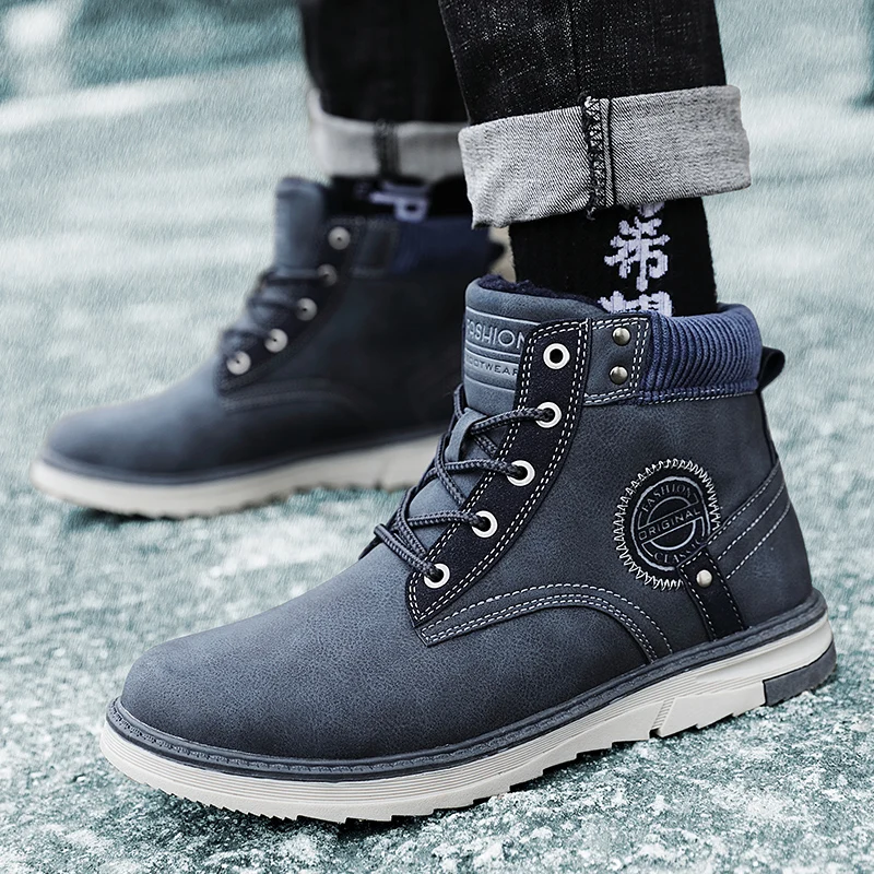 Dark Brown Boots Men Leather Sneakers Boots Fashion Winter Snow Warm Boots Men Lace Up Breathable Footwear Men Casual Shoes Black Boots - Цвет: Dark Brown