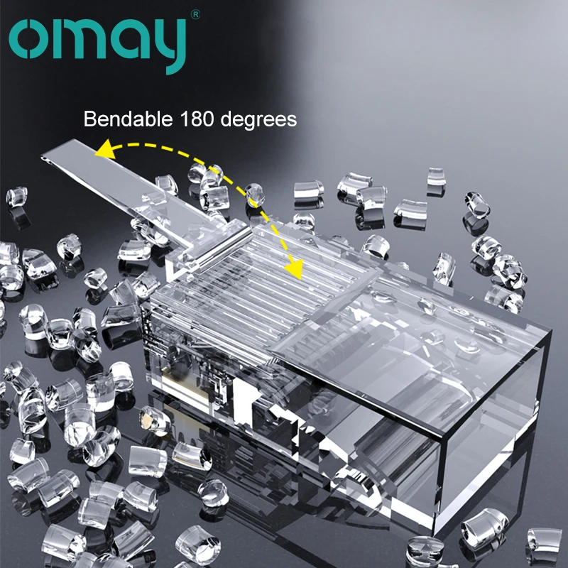 OMAY CAT6/7 CAT5 Pass Through RJ45 Modular Plug Network Connectors UTP 3/50μ Gold-Plated 8P8C Crimp End for Ethernet Cable