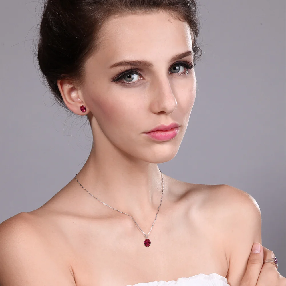 GemStoneKing 3,45 Ct Овальный Красный созданный набор ювелирных изделий с рубинами 925 пробы Серебряный Кулон Комплект сережек для женщин ювелирные изделия