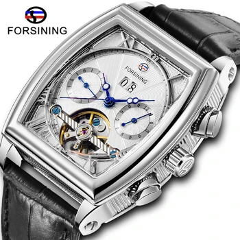 

Fashion Forsining Mechanical Mens Watch Casual Leather Strap Week Date Display Watch Tourbillon Automatic Male Wrist Watches