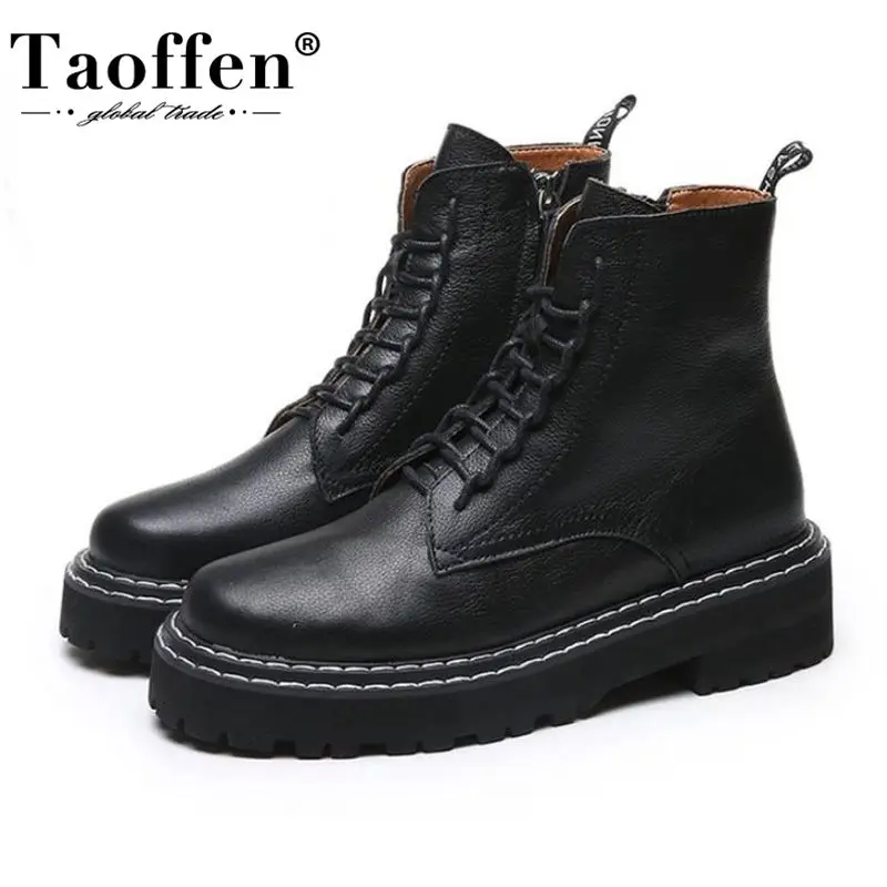 Женские офисные Ботинки Taoffen черные кожаные уличные ботинки размеров 35-40 с