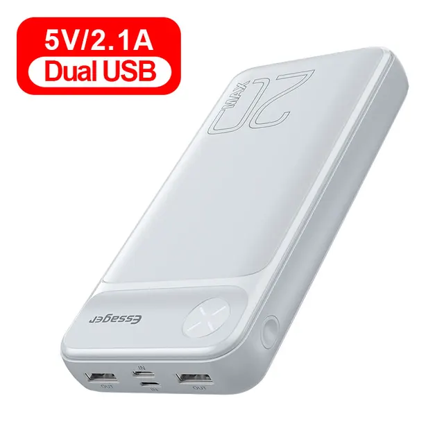 Essager 20000mAh Power Bank PD 20W 20000 mAh Powerbank External Battery Pack Fast Charging Portable Charger For iPhone Poverbank 2.1A White