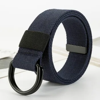 

Women Men Canvas Waist Belts Double Rings Buckle Waistband Strap Belts Double Ring Shape Solid Unisex Waist Casual Belt