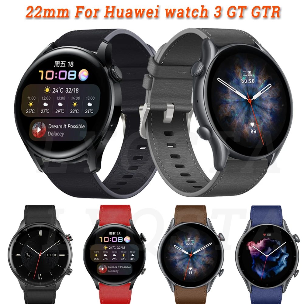 

Ремешок для часов Amazfit GTR 2/3/GTR 3 Pro/47 мм, кожаный спортивный браслет для Amazfit GTR 2E/GTR 3, Huawei Watch 3 Pro, аксессуары, 22 мм