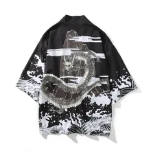 Унисекс Lover's одежда Восточный японский Harajuku Волна печати тонкий кардиган Haori пальто Мужская и женская пляжная одежда Свободная куртка