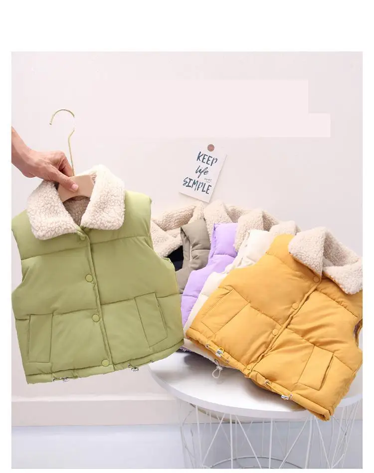 Winter Wool Kids Boys Infant Girl Clothing Toddler Thicken Solid Color Turn-down Collar Down Vest For 1-8 Y Kids Girls Clothes lightweight spring jacket