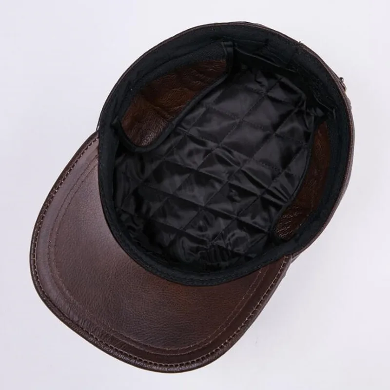 XdanqinX мужская шляпа из натуральной кожи осень новая воловья плоская кепка армейские военные шапки среднего возраста Классические Теплые шапки с наушниками