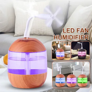 

700ML Electric Humidifier Essential Aroma Oil Diffuser Ultrasonic Wood Grain Air Humidifier USB Mini Mist Maker LED Light W/ Fan