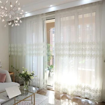 

Beige Floral Lace Curtains For Bedroom Embroidery Elegant Translucent Lace Romantic Bay Window Treatment Tende M256C