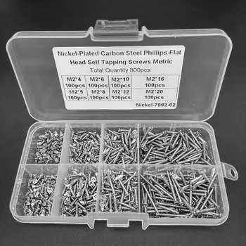 

800 Pcs Stainless Steel Self Tapping Screw Assortment Kit Lock Nut Wood Thre M2