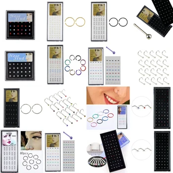 

20/40/60pc/set Surgical Steel Nose Ring Pack Indian Nose Pin Nose Piercing Ring Set Crystal Nariz Ring Bulk Nose Piercing Stud