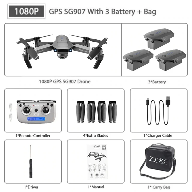 SG907 1080P 3B BAG SG907 SG901 gps Дрон с камерой 4K HD 5G Wifi складной Радиоуправляемый квадрокоптер оптический поток жестов 1080P HD камера Дрон Беспилотник на радиоуправлении VS SG906 S167 - Цвет: SG907 1080P 3B BAG
