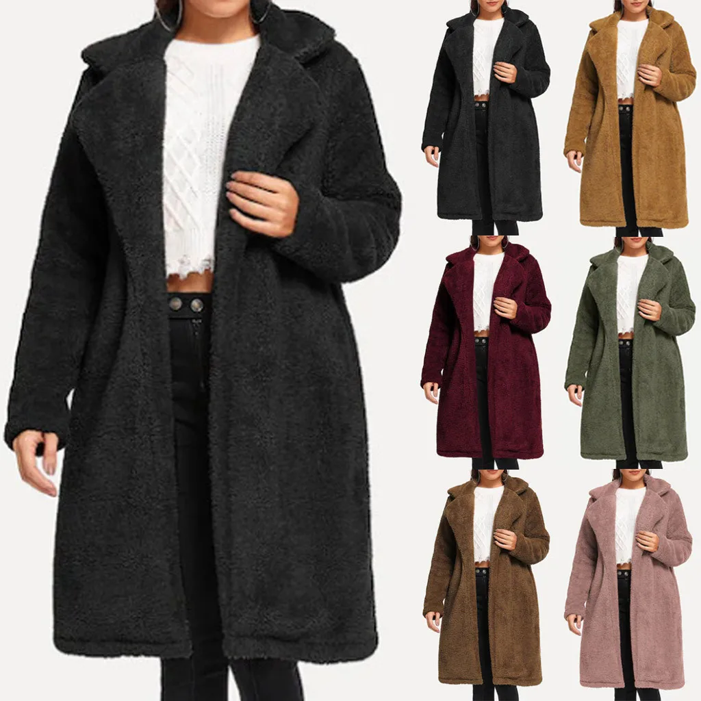 Feitong/Новое плотное шерстяное пальто, Женское пальто с длинным рукавом и отложным воротником, верхняя одежда, куртки, теплое осенне-зимнее элегантное пальто