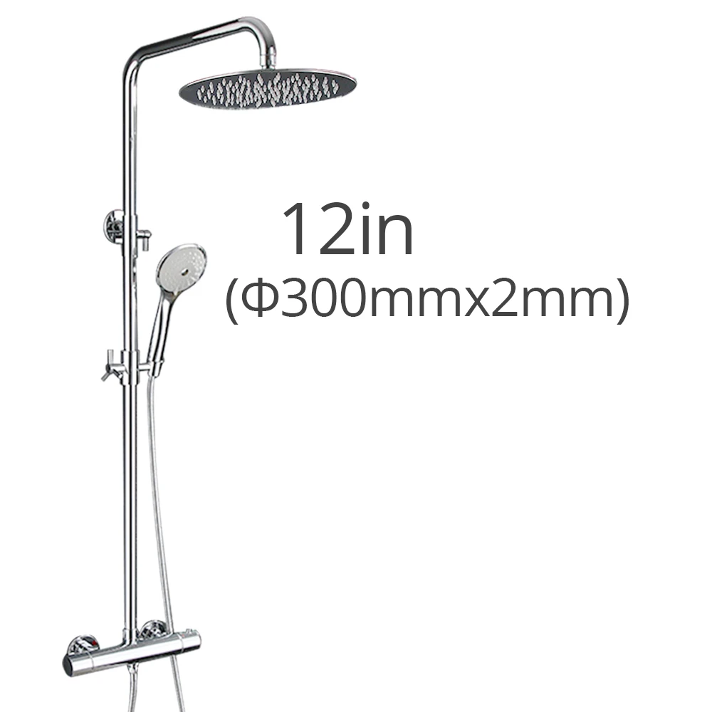 8001-03-12in-2mm Desrin, смеситель для ванной, смеситель для ванной, латунный, термостатический, душевая головка, Круглый, настенный, дождевой, душевой набор, кран - Цвет: 8001-03-12in-2mm