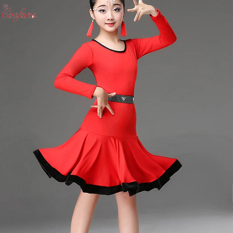 Платье для латинских танцев для девочек; длинное платье с коротким рукавом для занятий танцами; юбка для латинских танцев; одежда для Бальных выступлений; юбка для латинских танцев; Лидер продаж - Цвет: red long sleeve